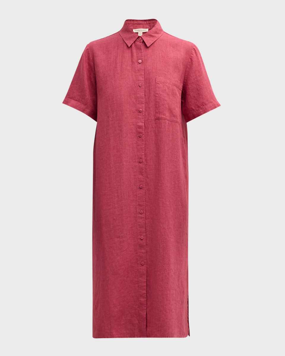 Side-Slit Organic Linen Midi Shirtdress